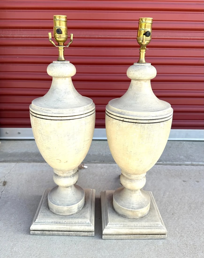 Wood Urn Table Lamps-A Pair - 8