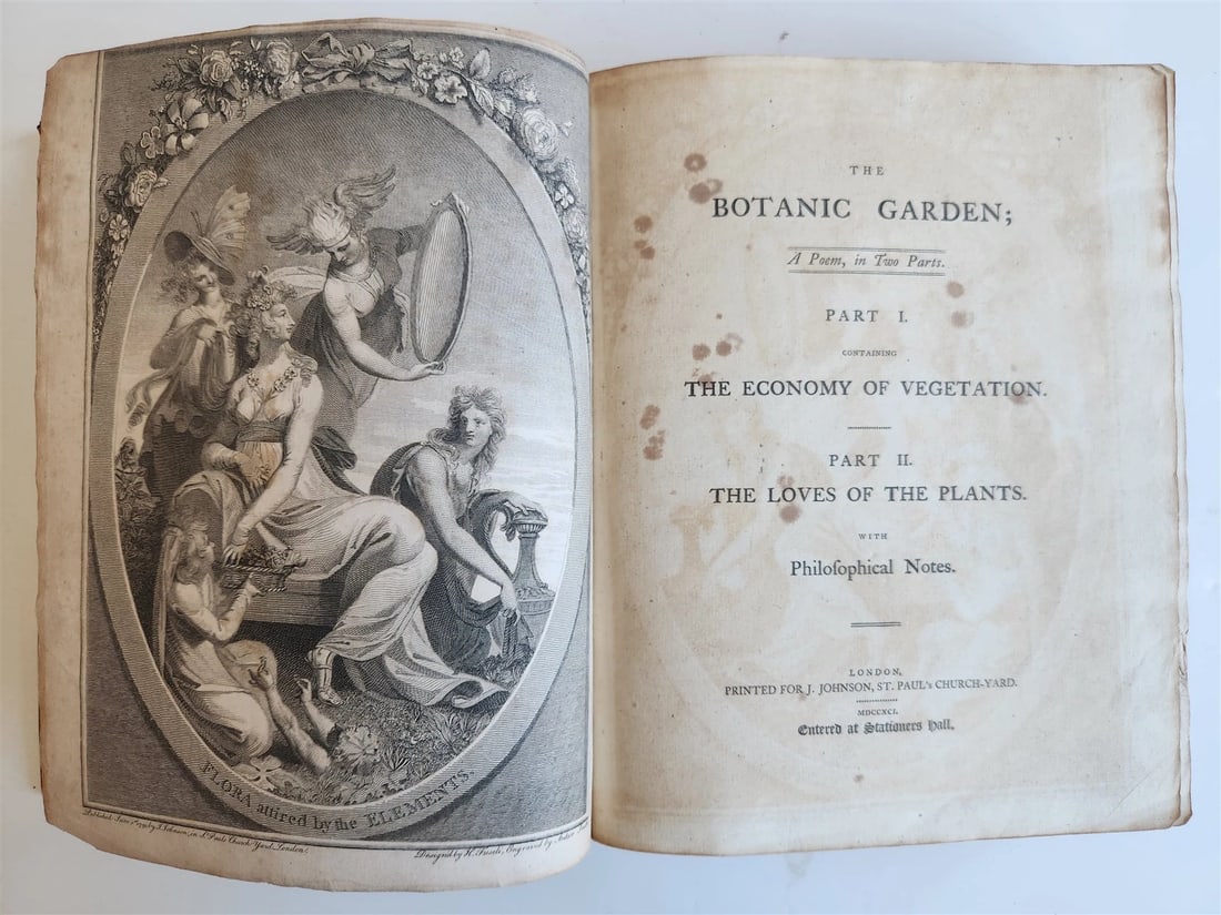 1790-91 BOTANIC GARDEN by ERASMUS DARWIN antique ILLUSTRATED by WILLIAM BLAKE - 2