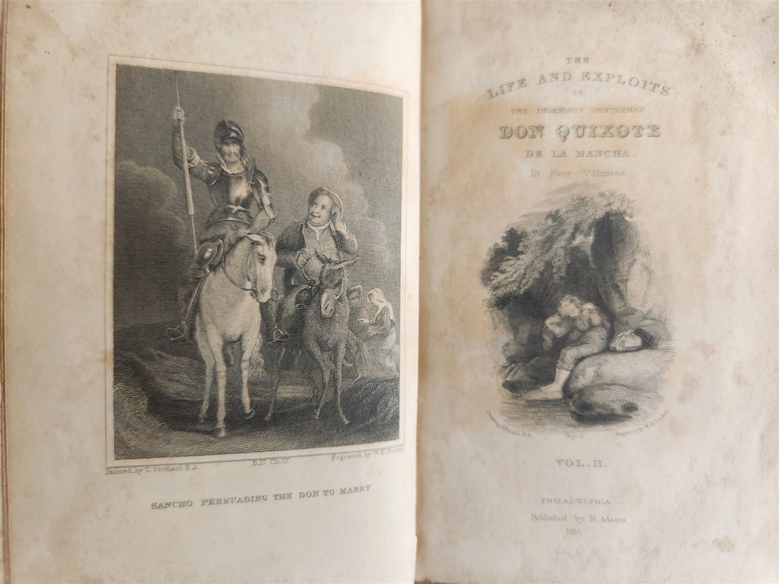 1828 DON QUIXOTE 4 VOLUMES printed in PHILADELPHIA antique AMERICAN EDITION - 4