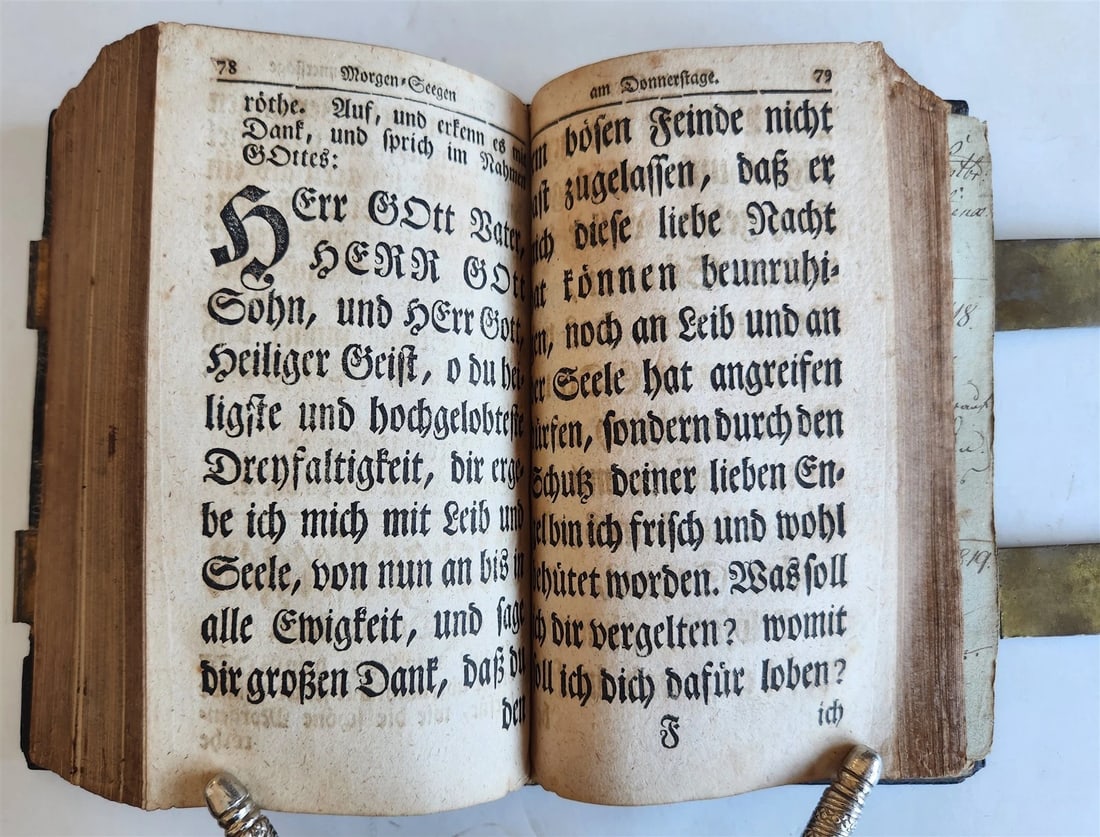 1793 GERMAN HYMNAL printed in KONIGSBERG antique DECORATIVE BINDING w/ CLASPS - 11
