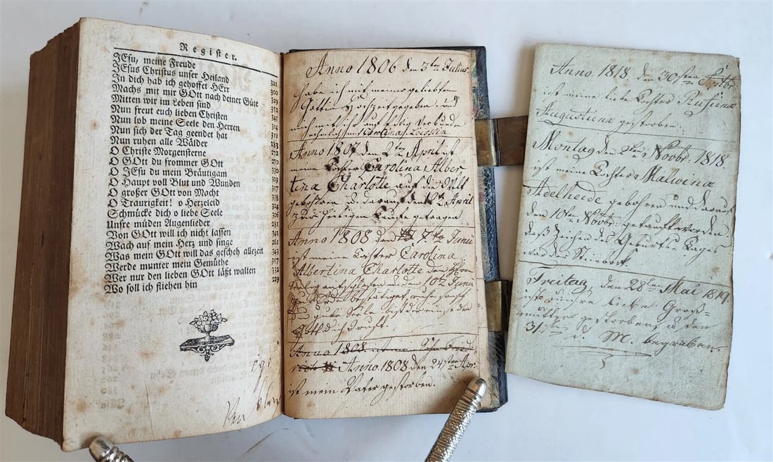 1793 GERMAN HYMNAL printed in KONIGSBERG antique DECORATIVE BINDING w/ CLASPS - 12