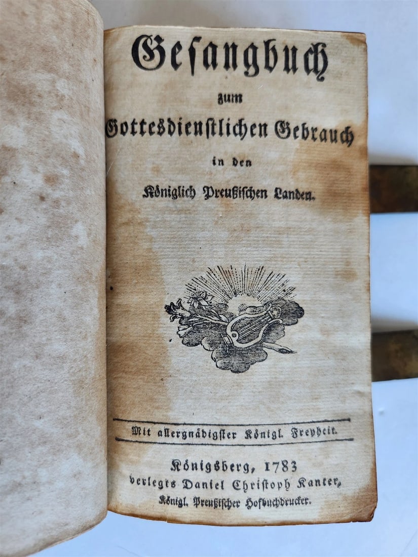 1793 GERMAN HYMNAL printed in KONIGSBERG antique DECORATIVE BINDING w/ CLASPS - 6