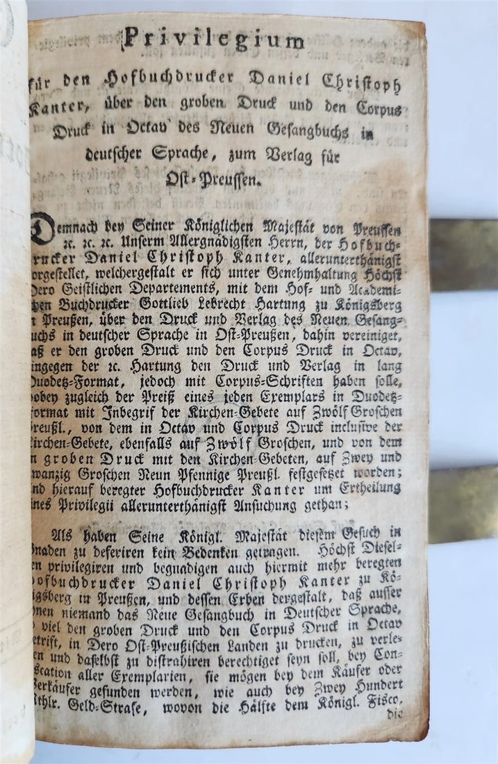 1793 GERMAN HYMNAL printed in KONIGSBERG antique DECORATIVE BINDING w/ CLASPS - 7