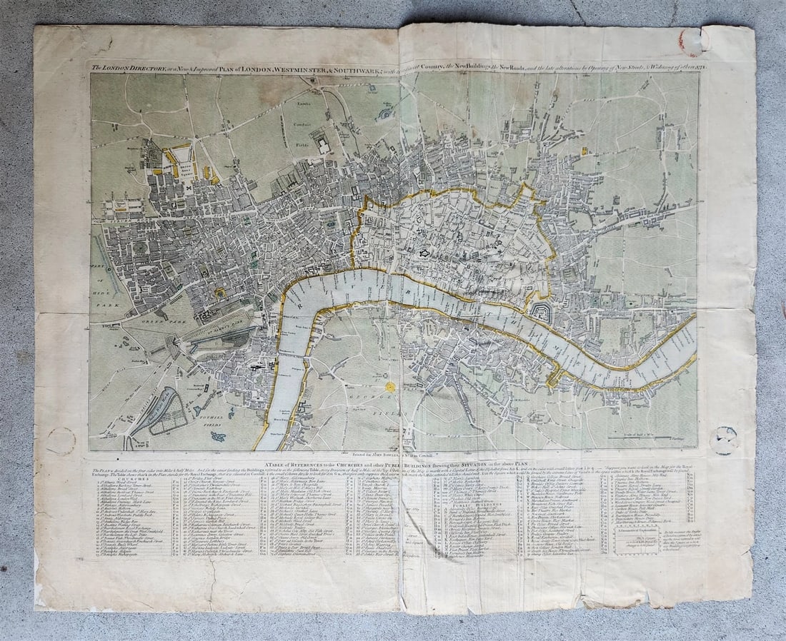1790s PLAN OF LONDON WESTMINSTER & SOUTHWARK antique: Title: 1790s PLAN OF LONDON WESTMINSTER & SOUTHWARK antique Description: THE LONDON DIRECTORY, or A NEW AND IMPROVED PLAN OF LONDON, WESTMINSTER, & SOUTHWARK with the adjacent Country, the New