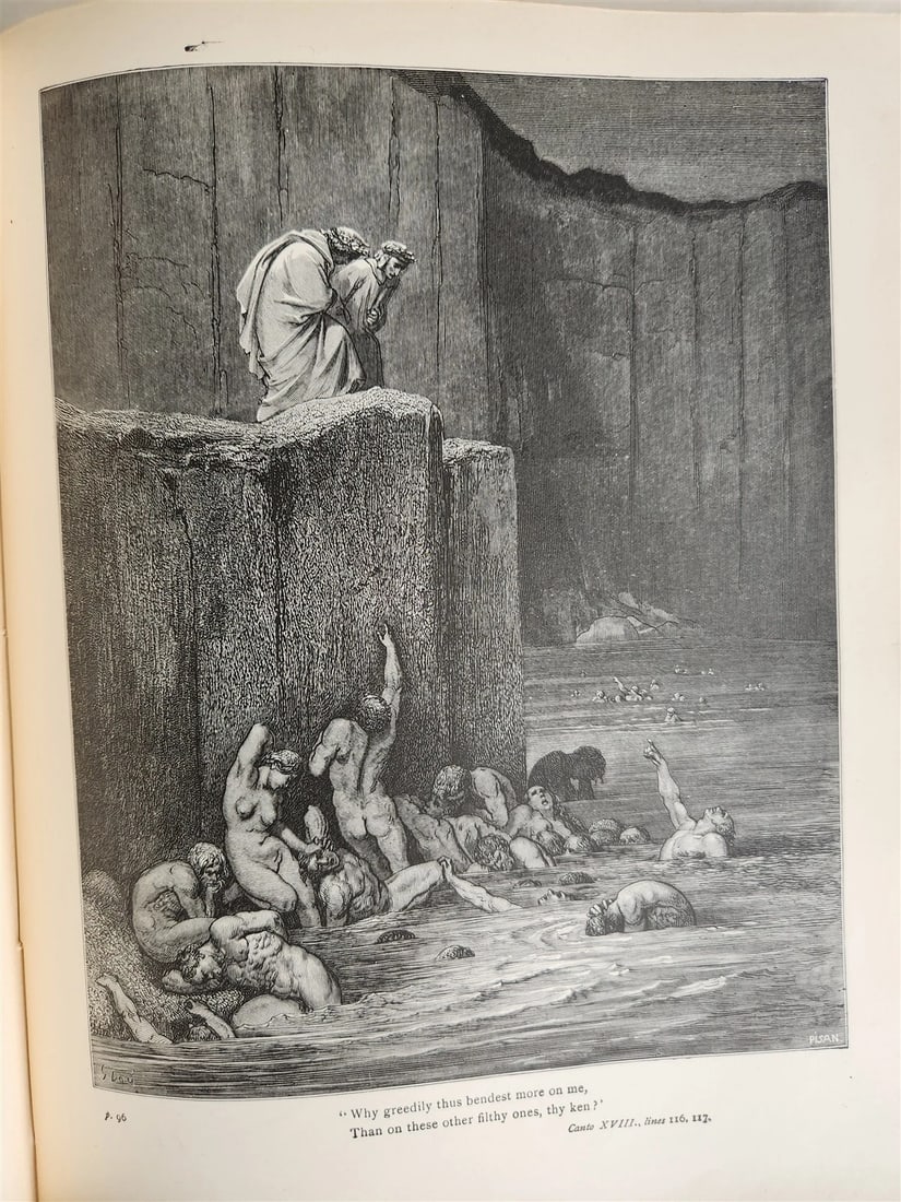 1880s DANTE'S INFERNO ILLUSTRATED by GUSTAVE DORE antique FOLIO - 10