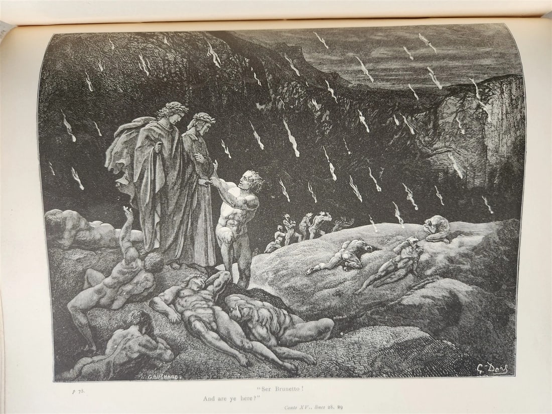1880s DANTE'S INFERNO ILLUSTRATED by GUSTAVE DORE antique FOLIO - 14