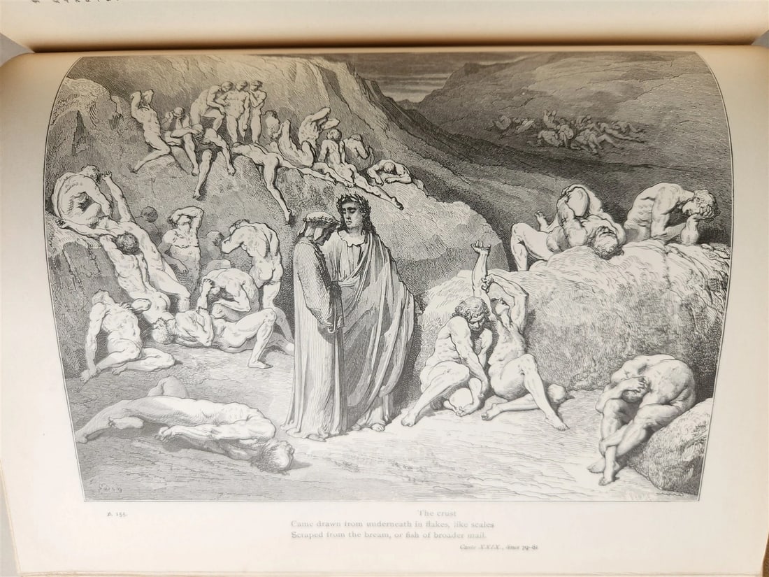 1880s DANTE'S INFERNO ILLUSTRATED by GUSTAVE DORE antique FOLIO - 4