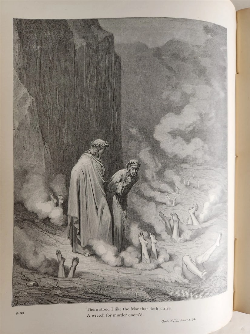 1880s DANTE'S INFERNO ILLUSTRATED by GUSTAVE DORE antique FOLIO - 8