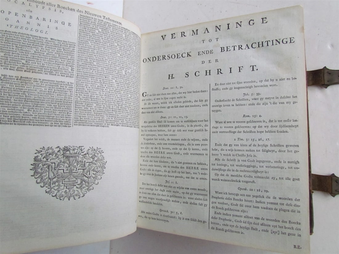1782 BIBLE LEATHER BOUND w/ CLASPS BIBLIA SACRA antique in DUTCH NETHERLANDS - 6