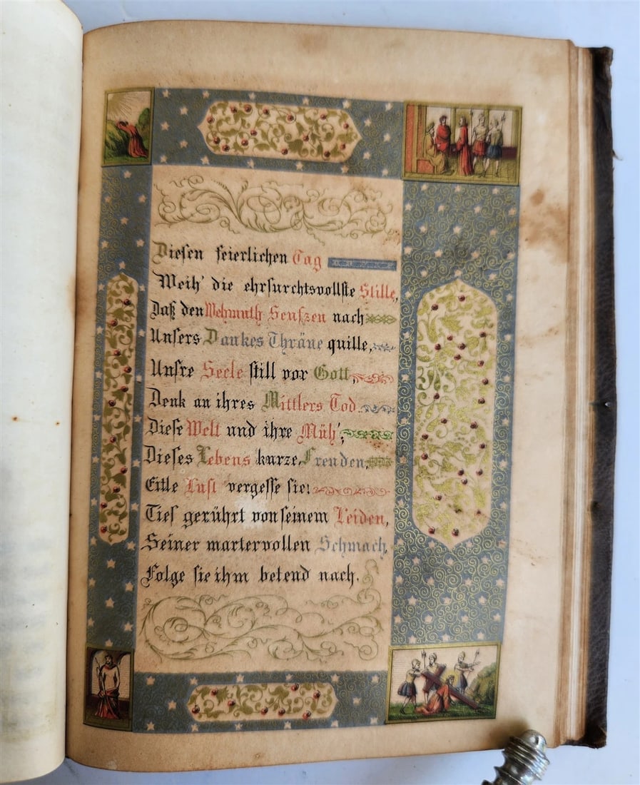 1852 GERMAN PRAYER BOOK antique w/ DECORATIVE BINDING illustrated - 10