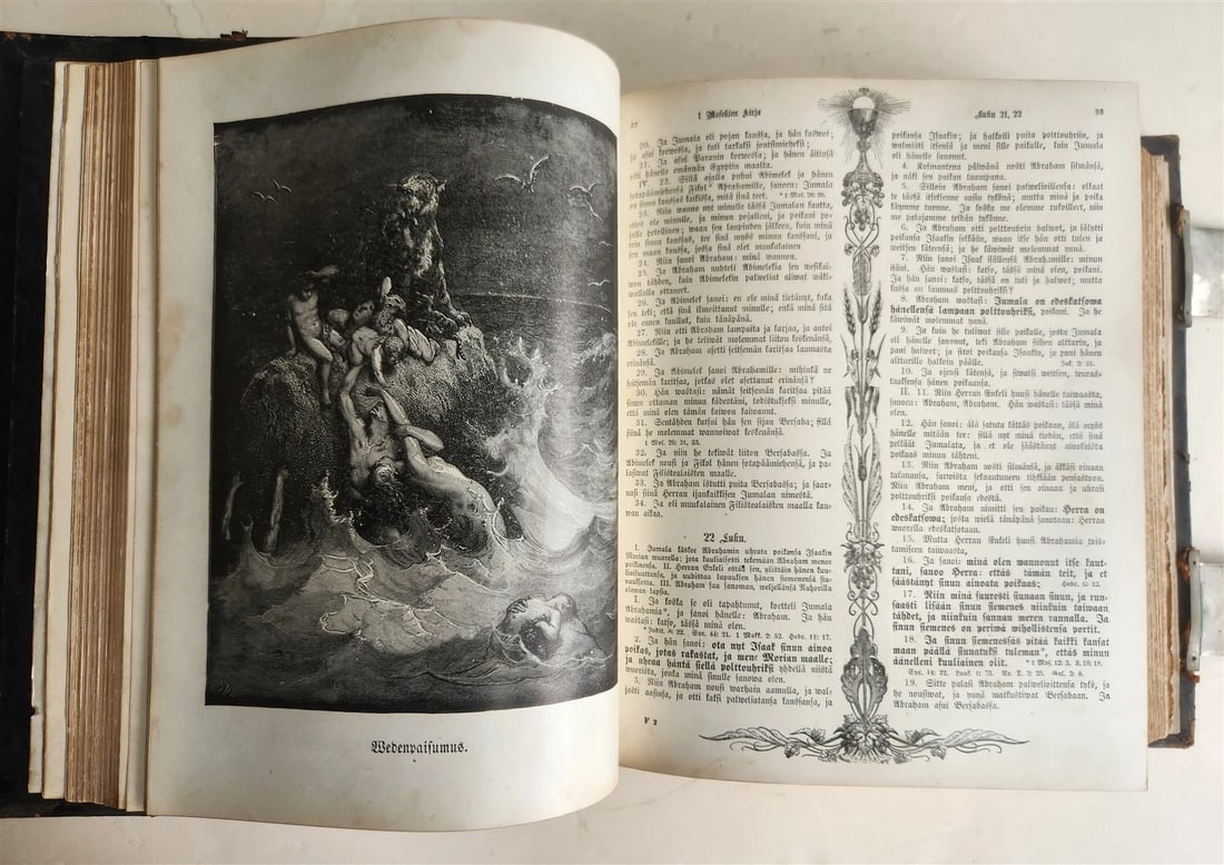 1890 BIBLE in FINNISH ANTIQUE VICTORIAN MASSIVE FOLIO GUSTAVE DORE ILLUSTRATED - 11