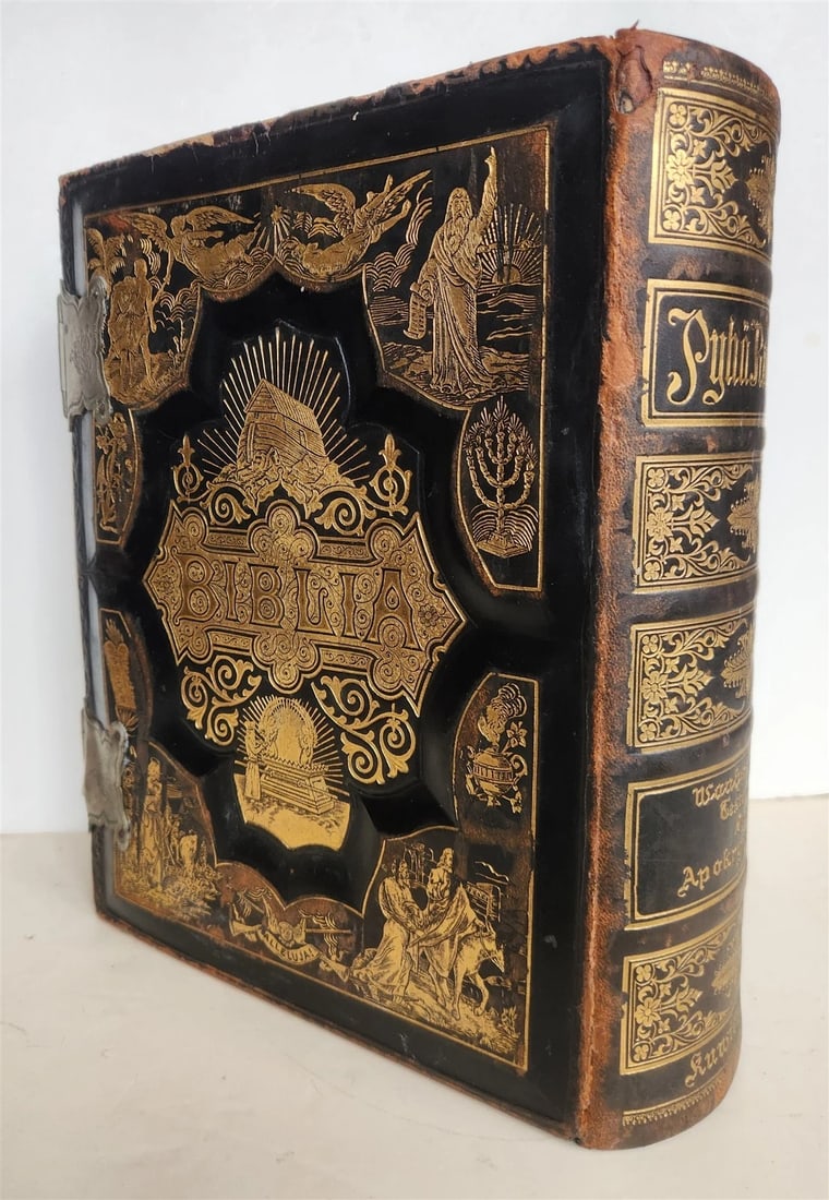 1890 BIBLE in FINNISH ANTIQUE VICTORIAN MASSIVE FOLIO GUSTAVE DORE ILLUSTRATED - 2