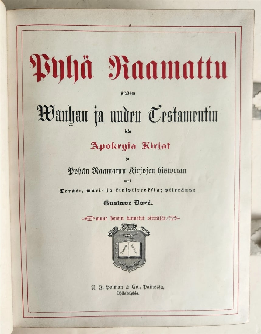 1890 BIBLE in FINNISH ANTIQUE VICTORIAN MASSIVE FOLIO GUSTAVE DORE ILLUSTRATED - 5