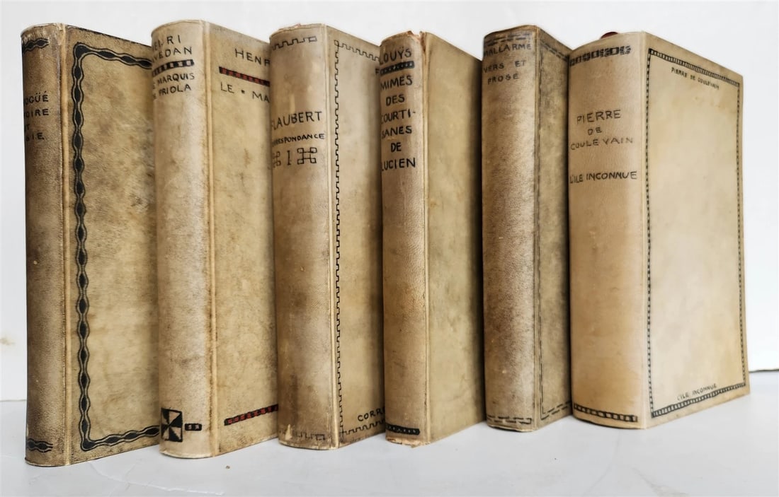 LOT OF 6 ANTIQUE 1890s VELLUM BOUND BOOKS 19th CENTURY decorative (1 of 5)