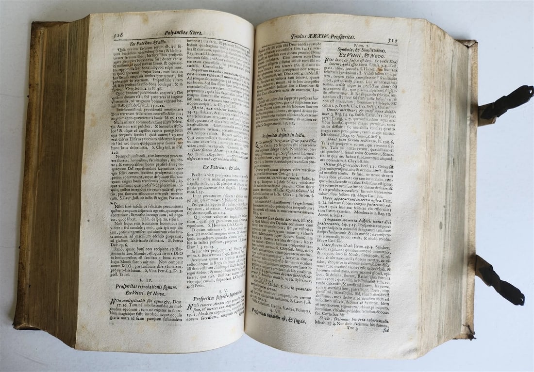 1702 POLYANTHEA SACRA antique BLIND-STAMPED PIGSKIN BOUND FOLIO w/CLASPS - 7