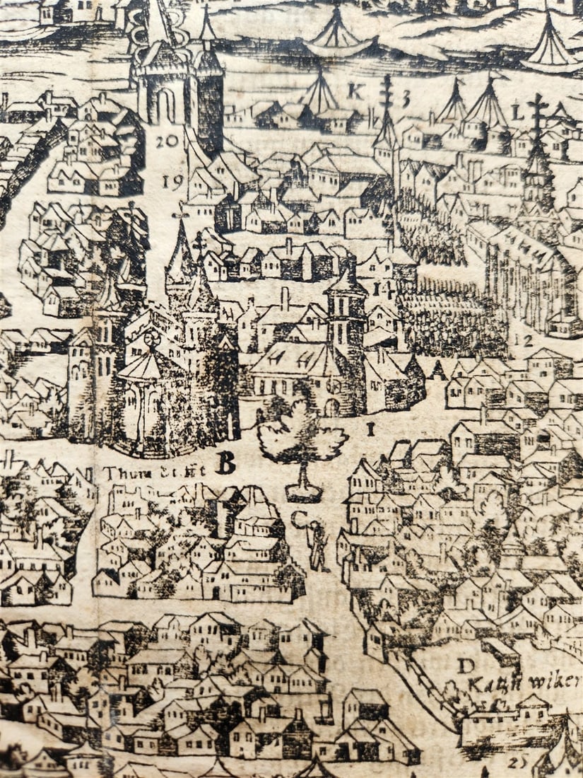 1572 WURZBURG GERMANY HERBIPOLIS MAP from SEBASTIEN MUNSTER COSMOGRAPHY antique - 2