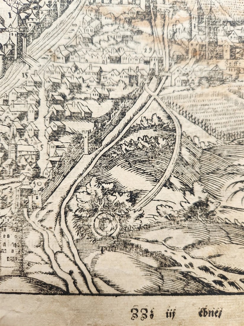 1572 WURZBURG GERMANY HERBIPOLIS MAP from SEBASTIEN MUNSTER COSMOGRAPHY antique - 3