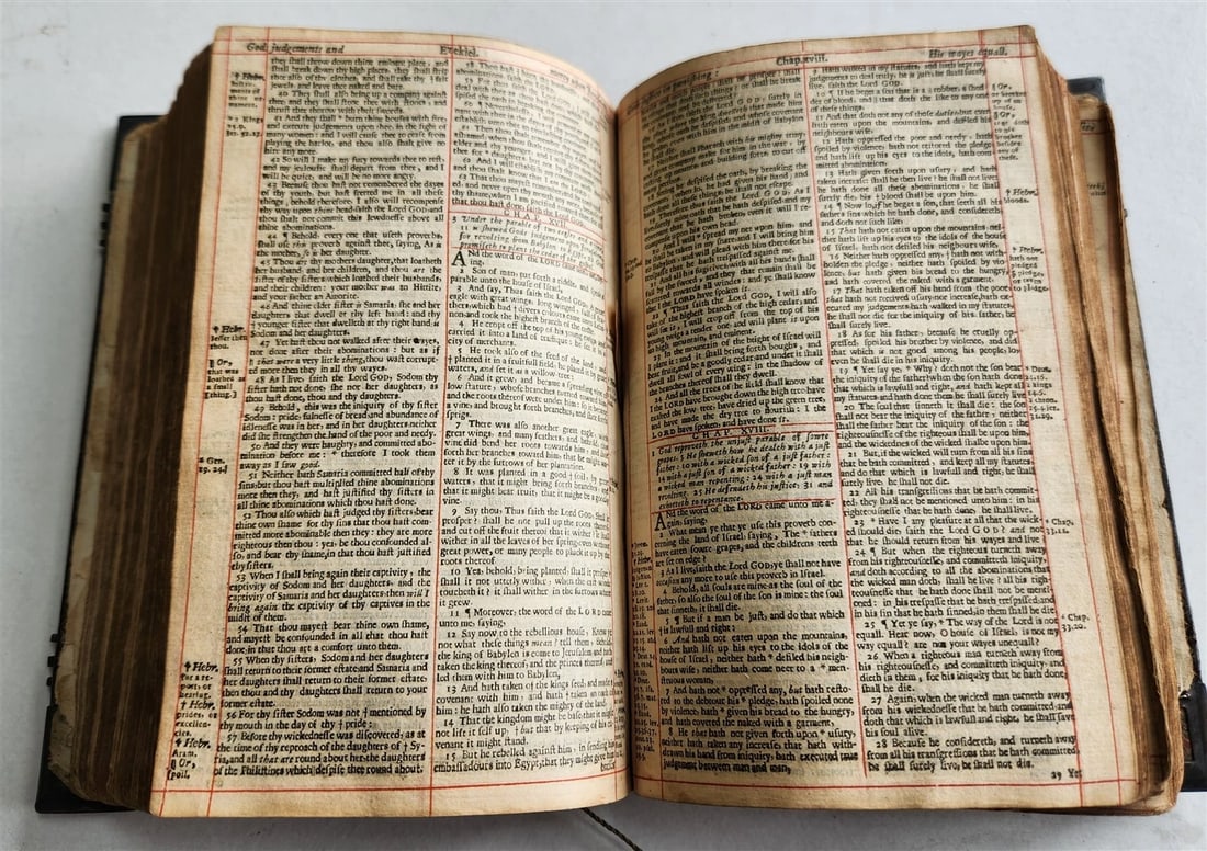 1650 BIBLE in ENGLISH antique FINE ORIGINAL BINDING w/ SILVER CORNER PIECES - 9