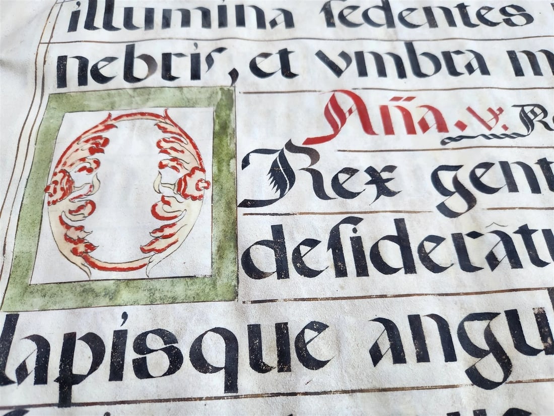 15th - 16th century ANTIPHONAL VELLUM CHART MANUSCRIPT antique music score 21x31 - 2