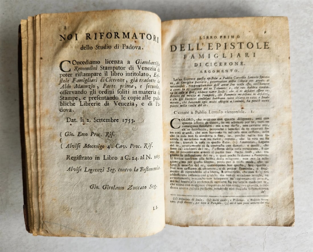 1761 LE EPISTOLE FAMIGLIARI di CICERONE da ALDO MANUZIO antique - 2