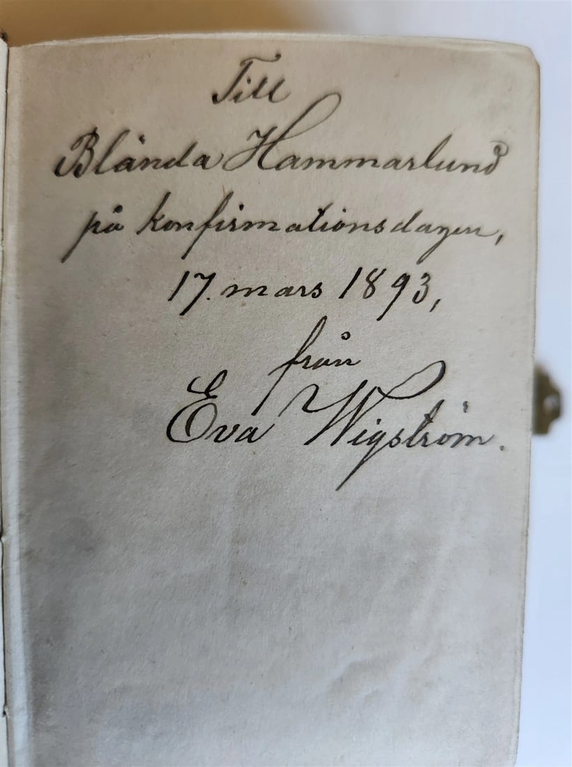1891 SWEDISH HYMNAL antique VELVET BINDING w/ BONE CROSS & BRASS EDGES - 3