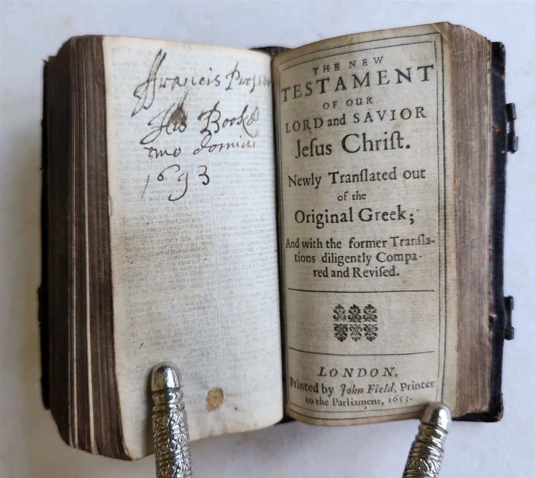 1653 PEARL BIBLE in ENGLISH antique OLD & NEW TESTAMENT pocket size RARE - 2