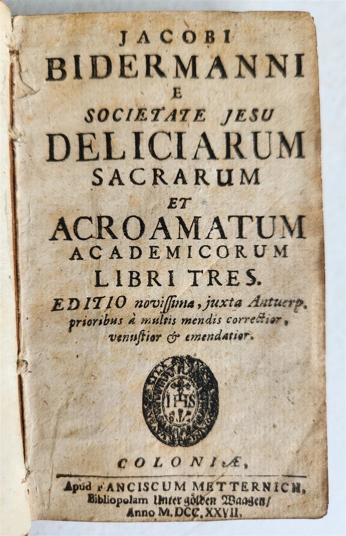 1727 MAGNIFICENT BINDING COAT of ARMS antique Deliciarum sacrarum et acroamatum - 3