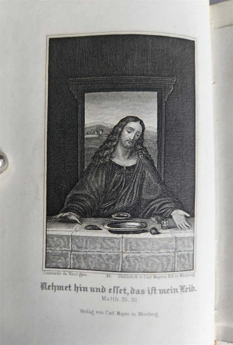 1876 PRAYER BOOK in GERMAN antique VELVET w/ SILVER EDGES BINDING - 3