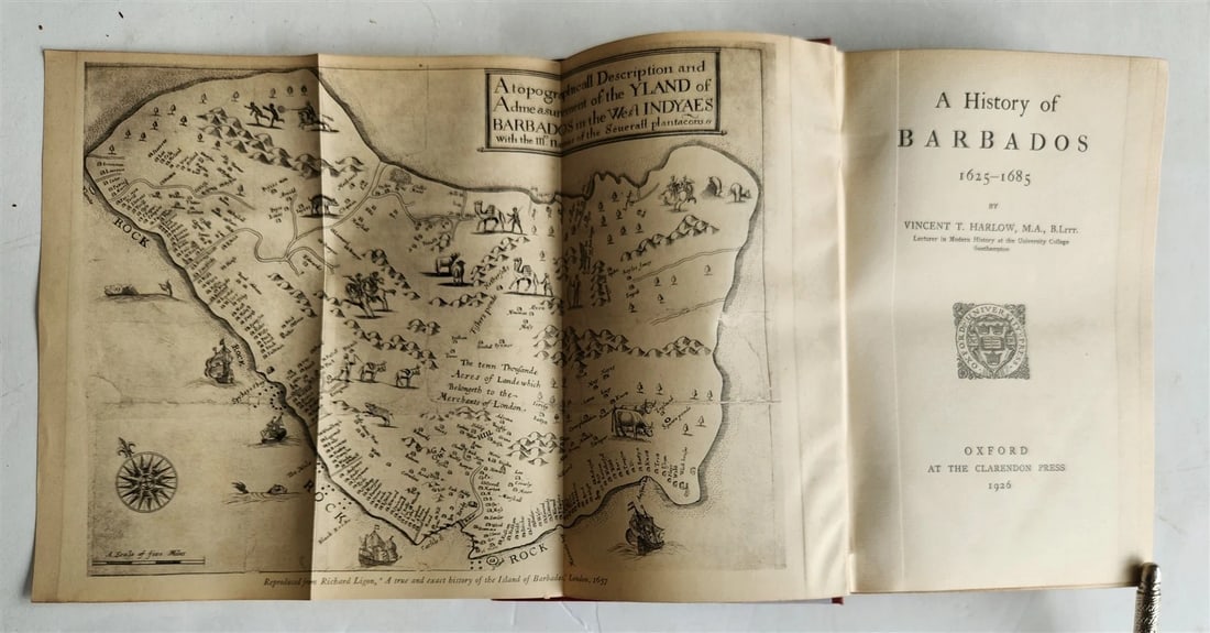 1926 HISTORY of BARBADOS 1625-1685 by VINCENT HARLOW antique: Title: 1926 HISTORY of BARBADOS 1625-1685 by VINCENT HARLOW antique Description: A History of Barbados 1625-1685 by Vincent Harlow Oxford; 1926 With folding map Original cloth, untrimmed edges Good
