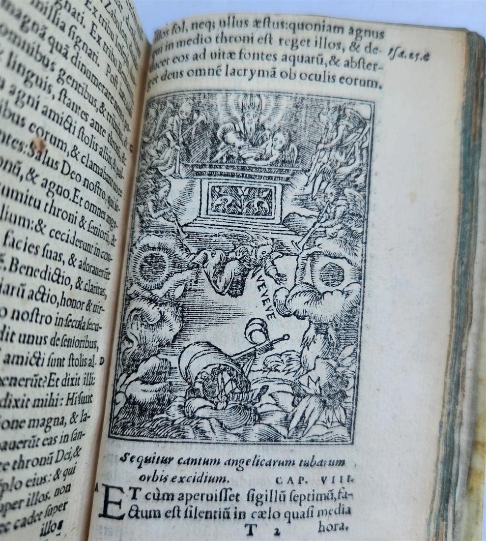 1551 BIBLE in LATIN ILLUSTRATED w/ 108 WOODCUTS antique RARE pocket size VELLUM - 7