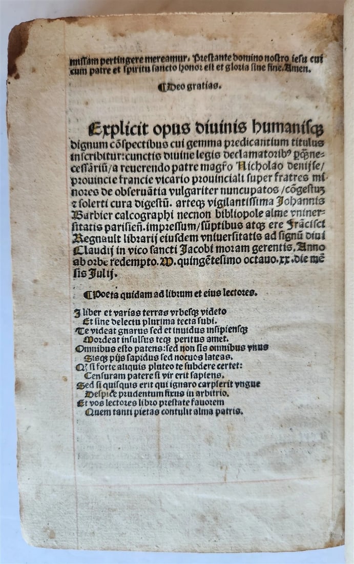 1508 POST-INCUNABULA antique 16th C Homilies of Franciscan friar Nicolas Denisse - 2