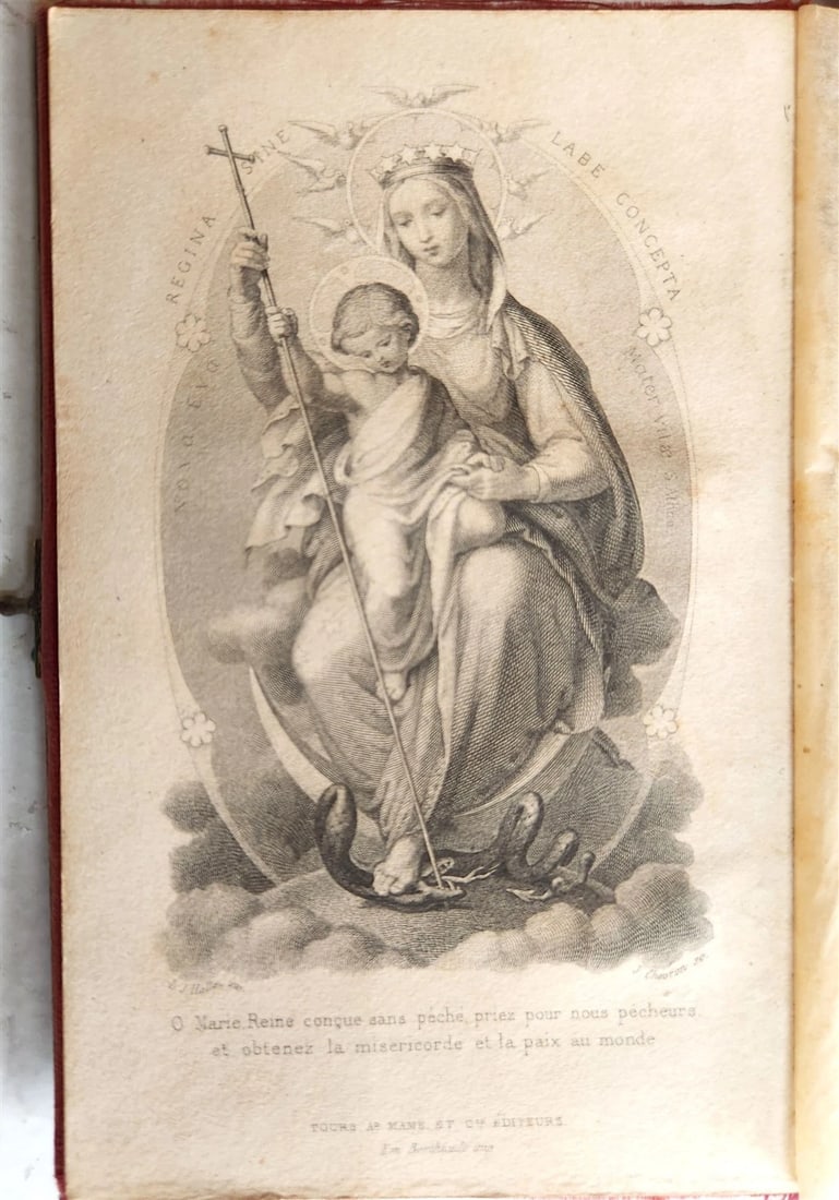 1889 TORTOISESHELL GOLD INLAY BINDING CATHOLIC PRAYER BOOK LATIN/FRENCH antique - 8