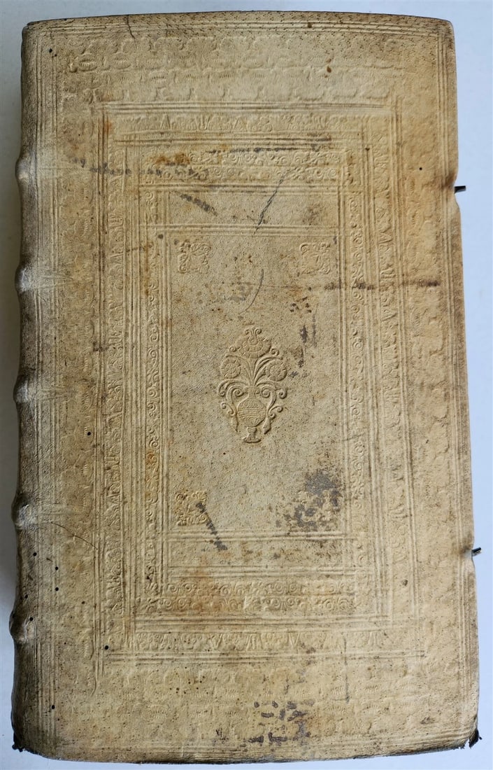 1702 POLYANTHEA SACRA antique BLIND-STAMPED PIGSKIN BOUND FOLIO w/CLASPS - 2