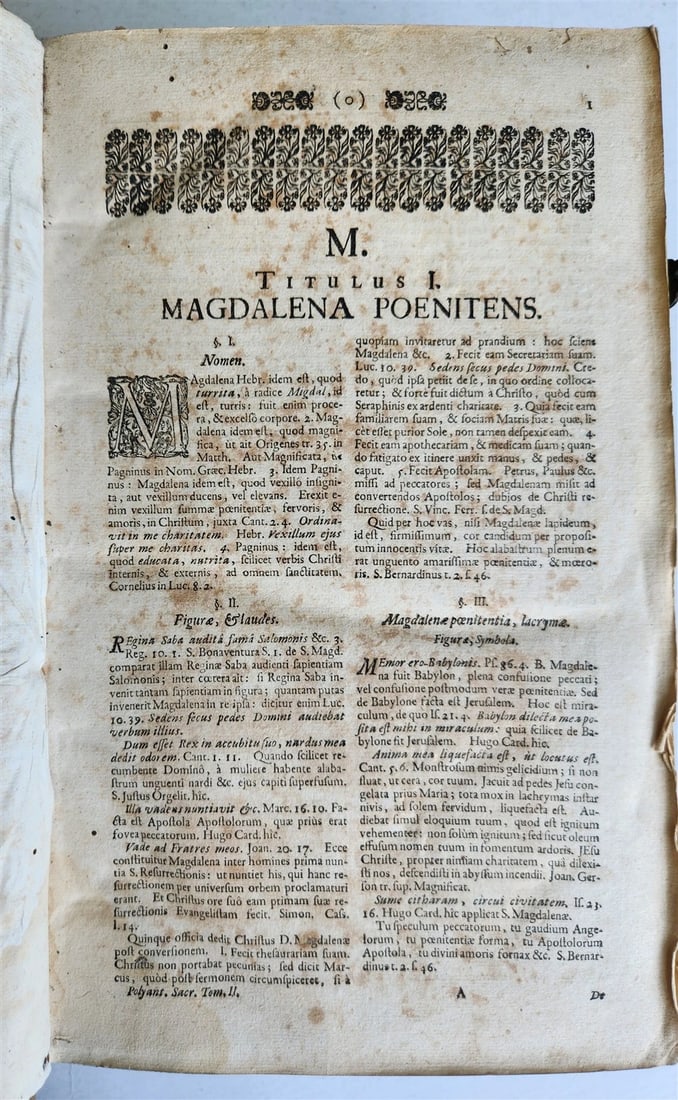 1702 POLYANTHEA SACRA antique BLIND-STAMPED PIGSKIN BOUND FOLIO w/CLASPS - 5
