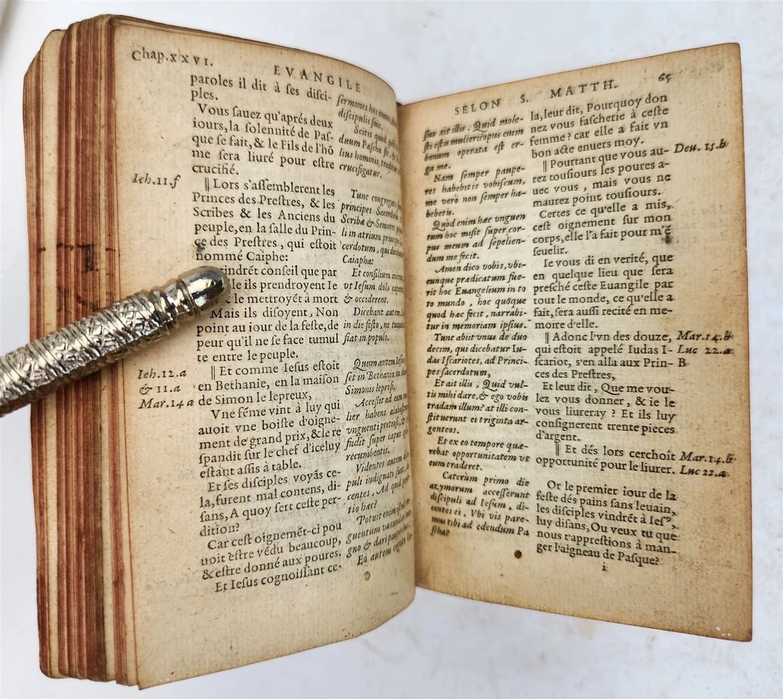 1565 BIBLE in FRENCH antique RARE pocket size SANCTUM IESU CHRISTI EVANGELIUM - 8