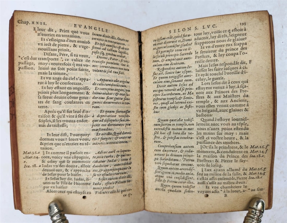 1565 BIBLE in FRENCH antique RARE pocket size SANCTUM IESU CHRISTI EVANGELIUM - 10