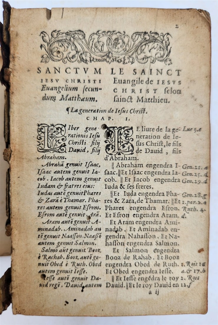 1565 BIBLE in FRENCH antique RARE pocket size SANCTUM IESU CHRISTI EVANGELIUM - 2