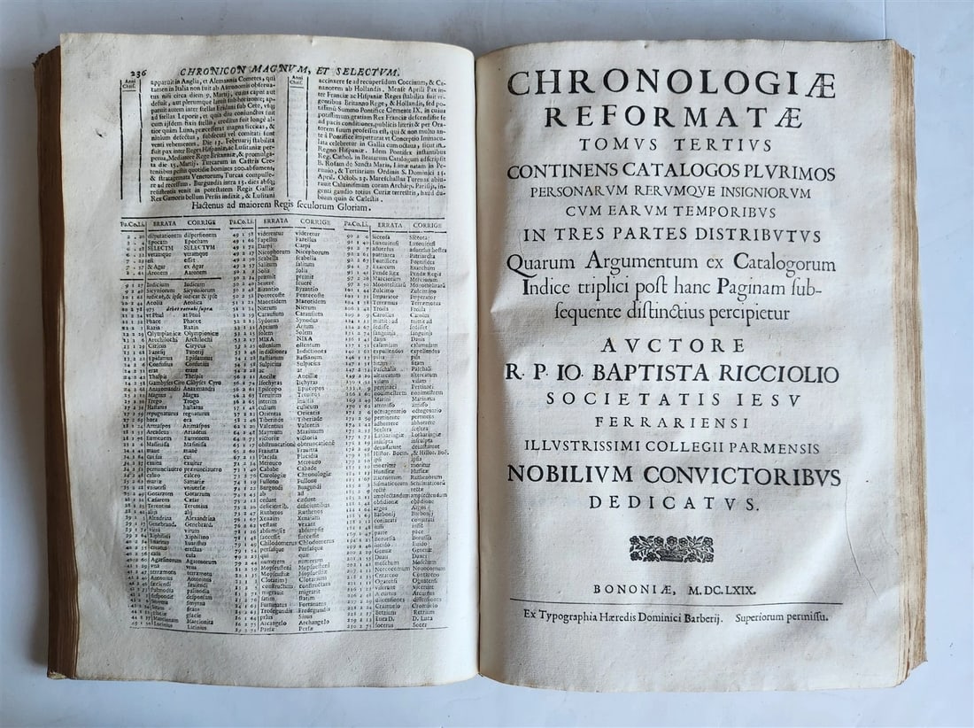 1669 CHRONOLOGIAE REFORMATAE by ASTRONOMER G. Riccioli antique 2 VELLUM FOLIOS - 5