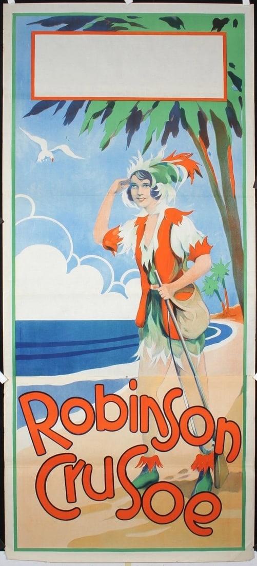 VINTAGE ORIGINAL LARGE 1930s BRITISH THEATER ADVERTISING POSTER ROBINSON CRUSOE: Title: VINTAGE ORIGINAL LARGE 1930s BRITISH THEATER ADVERTISING POSTER ROBINSON CRUSOE Description: VINTAGE ORIGINAL 1930s BRITISH THEATER ADVERTISING POSTER Artist: Anonymous - Great Britain. 
