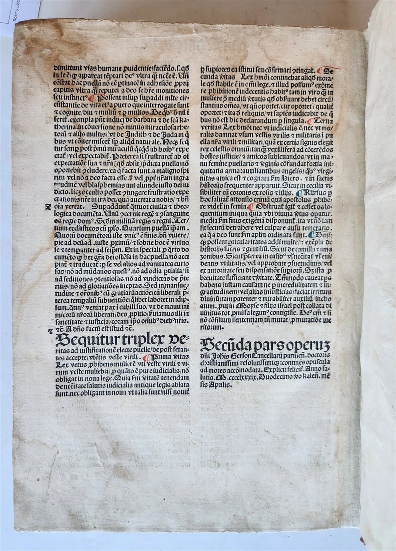 1489 INCUNABULA by JOHANNIS DE GERSON antique VELLUM BINDING OPERA MORALIA - 5