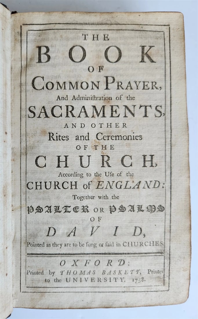 1758 BOOK of COMMON PRAYER & PSALMS of DAVID antique ORIGINAL BINDING - 2
