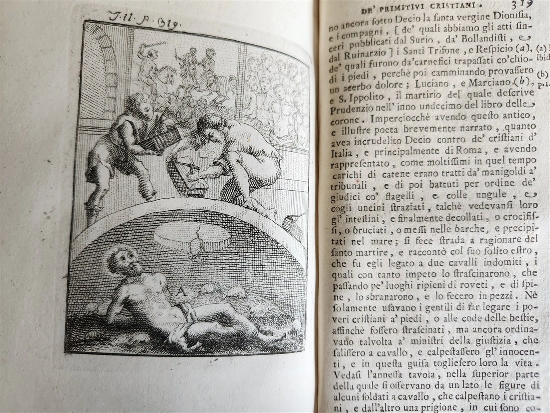 1753 ILLUSTRATED TORTURE & EXECUTION of EARLY CHRISTIANS antique 3 VOLS vellum - 17