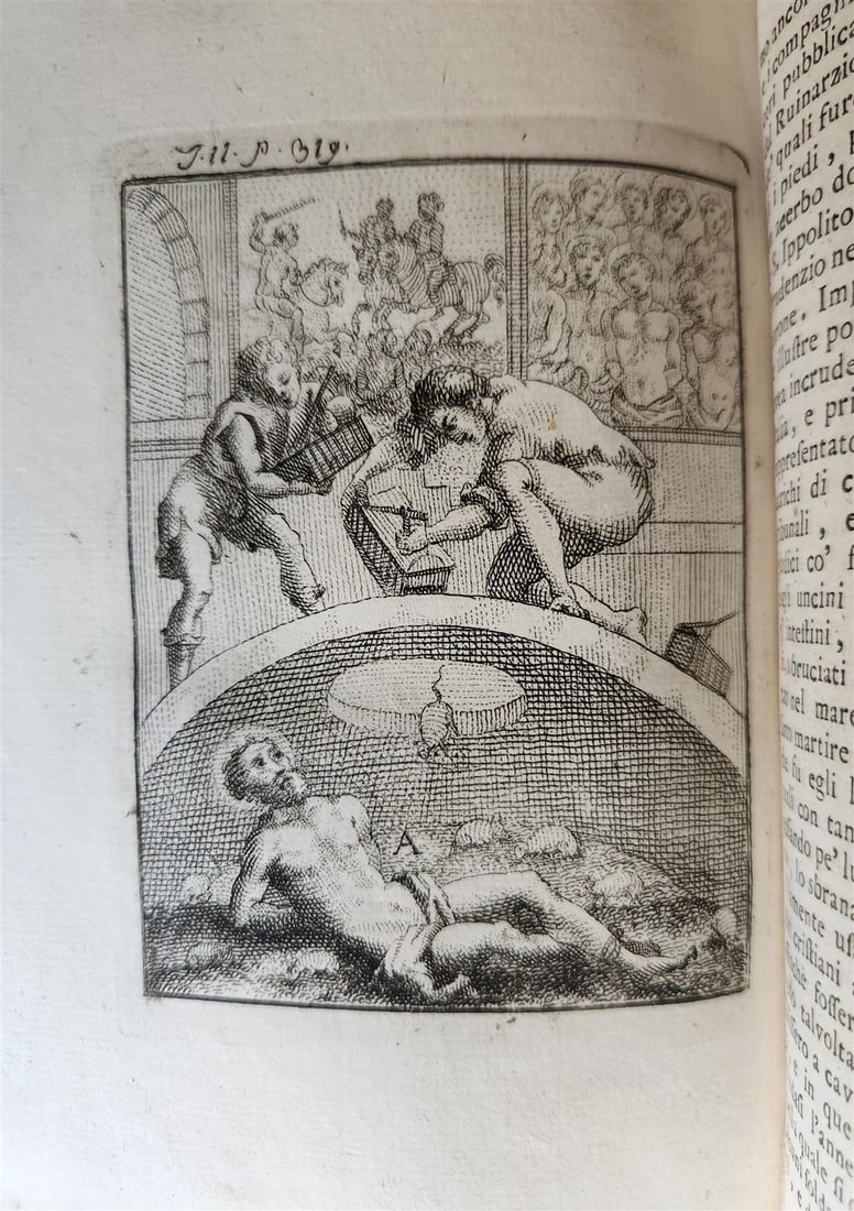 1753 ILLUSTRATED TORTURE & EXECUTION of EARLY CHRISTIANS antique 3 VOLS vellum - 2
