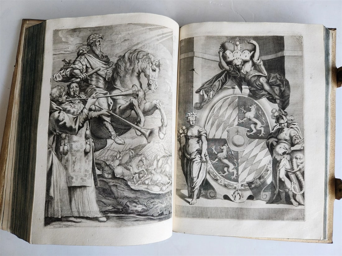 1673 SAXONY & BAVARIA HISTORY ILLUSTRATED FOLIO antique PIGSKIN BINDING - 8