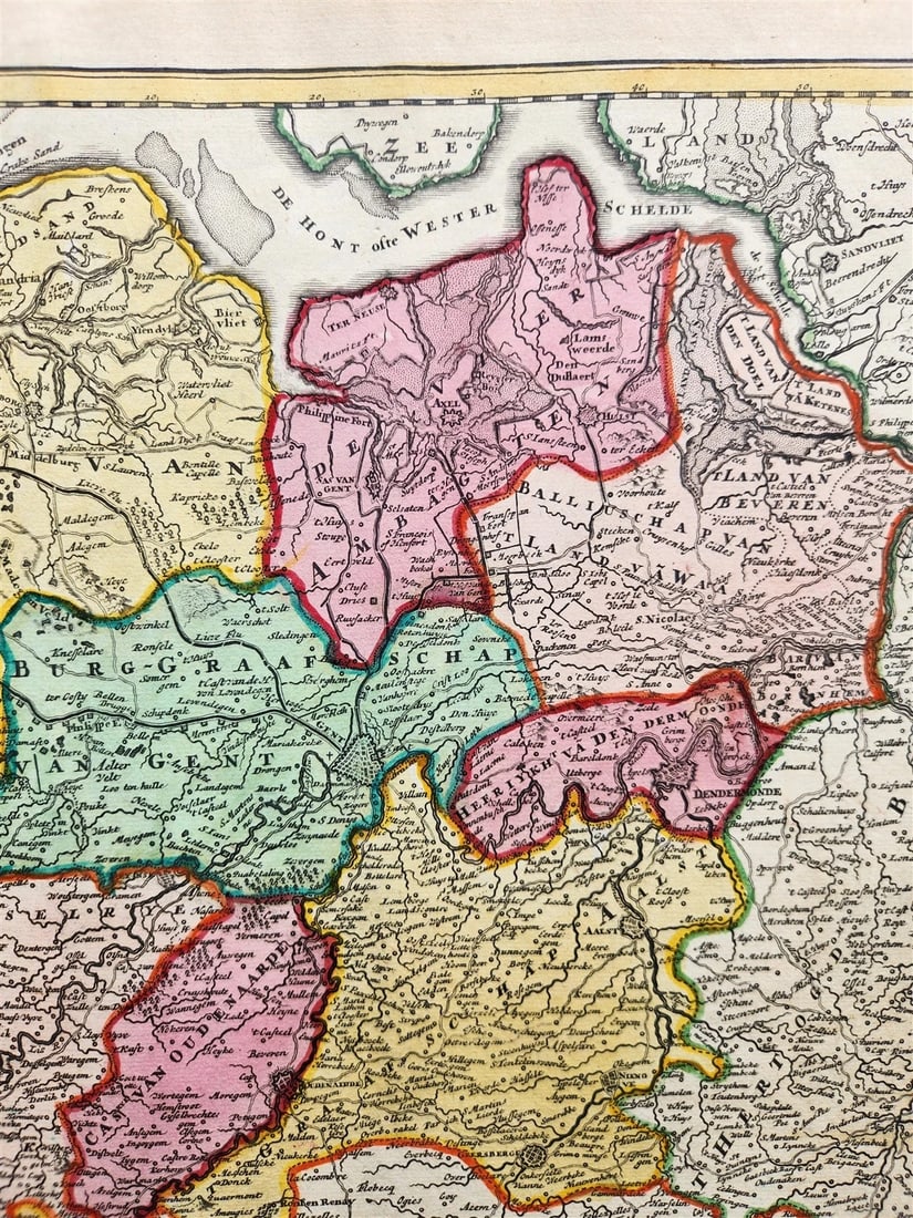 1720 FLANDERS BELGIUM antique MAP COMITATUS FLANDRIAE by Homann Antwerp Brussels - 3
