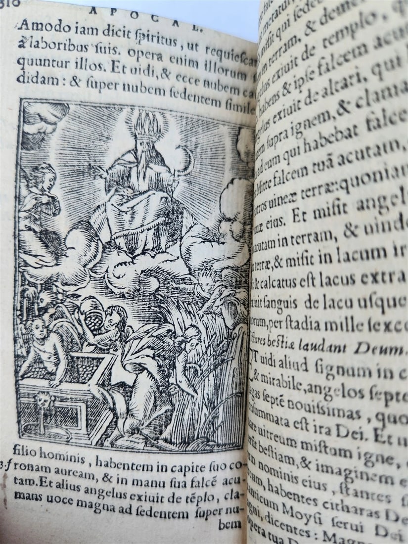 1551 BIBLE in LATIN ILLUSTRATED w/ 108 WOODCUTS antique RARE pocket size VELLUM - 5