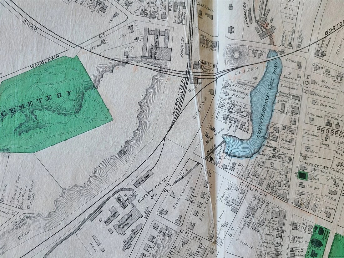 PLAN of TOWN of CLINTON MA antique 31.5 by 39.5" - 3