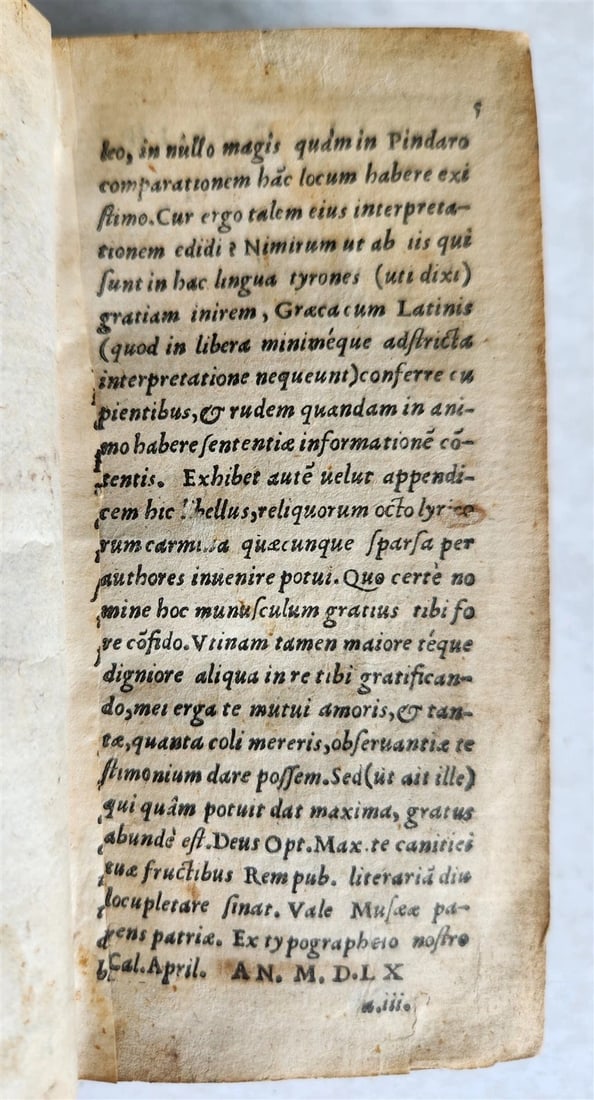 1566 PINDARI OLYMPIA antique Pindarus GREEK & LATIN Poetry VELLUM BINDING - 2