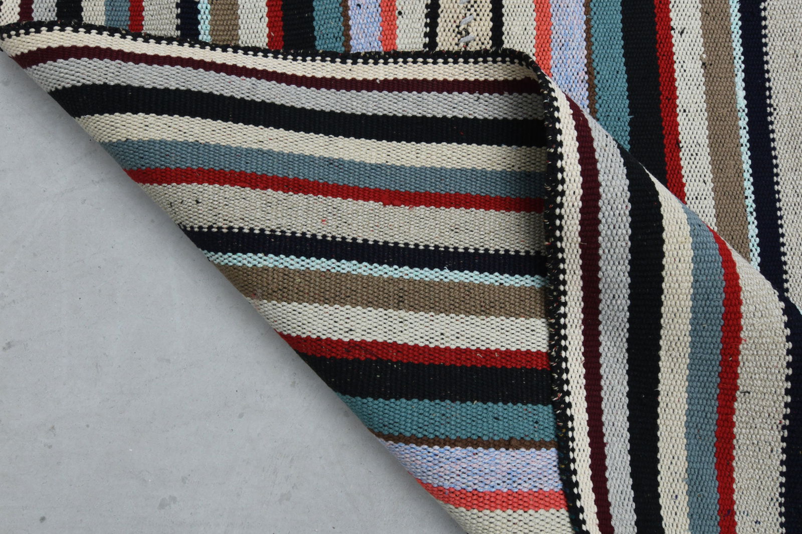 10.8x13.3 ft, RAINBOW KILIM RUG: Title: 10.8x13.3 ft, RAINBOW KILIM RUG Description: This Turkish one-of-a-kind Vintage Flatweave Kilim Rug is hand-knotted and handwoven by the most skilled artisans who use pure wool, in vibrant, nat