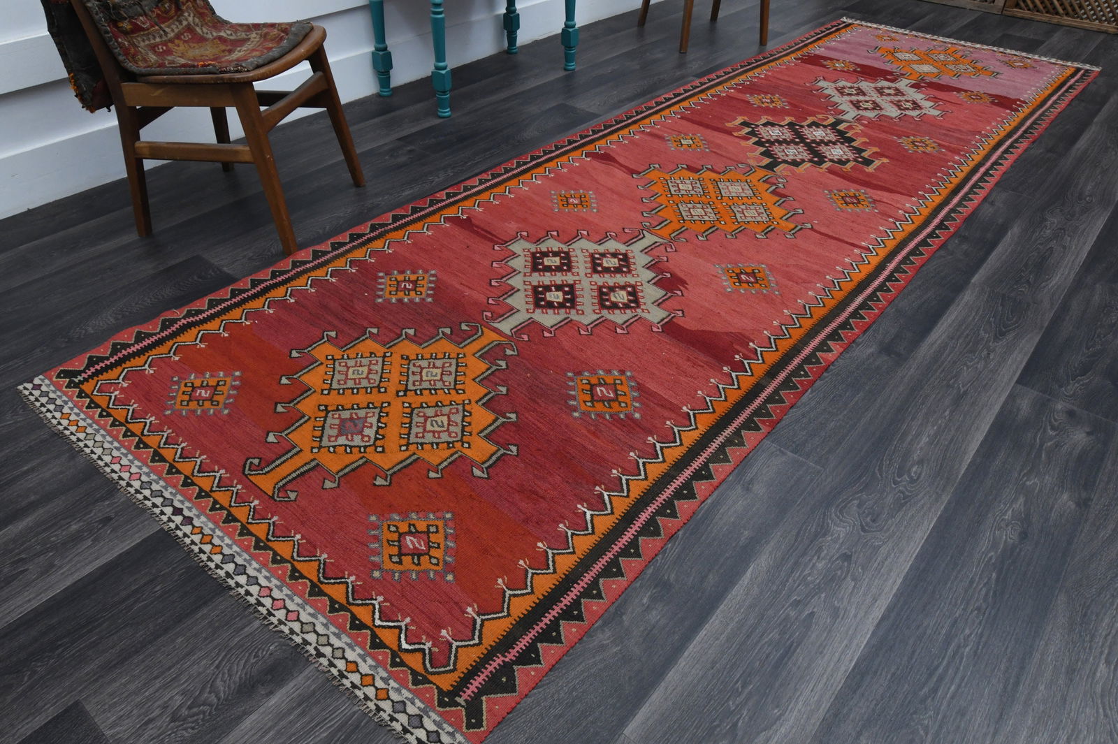 4.1x13 ft, TURKISH KILIM Runner - 3